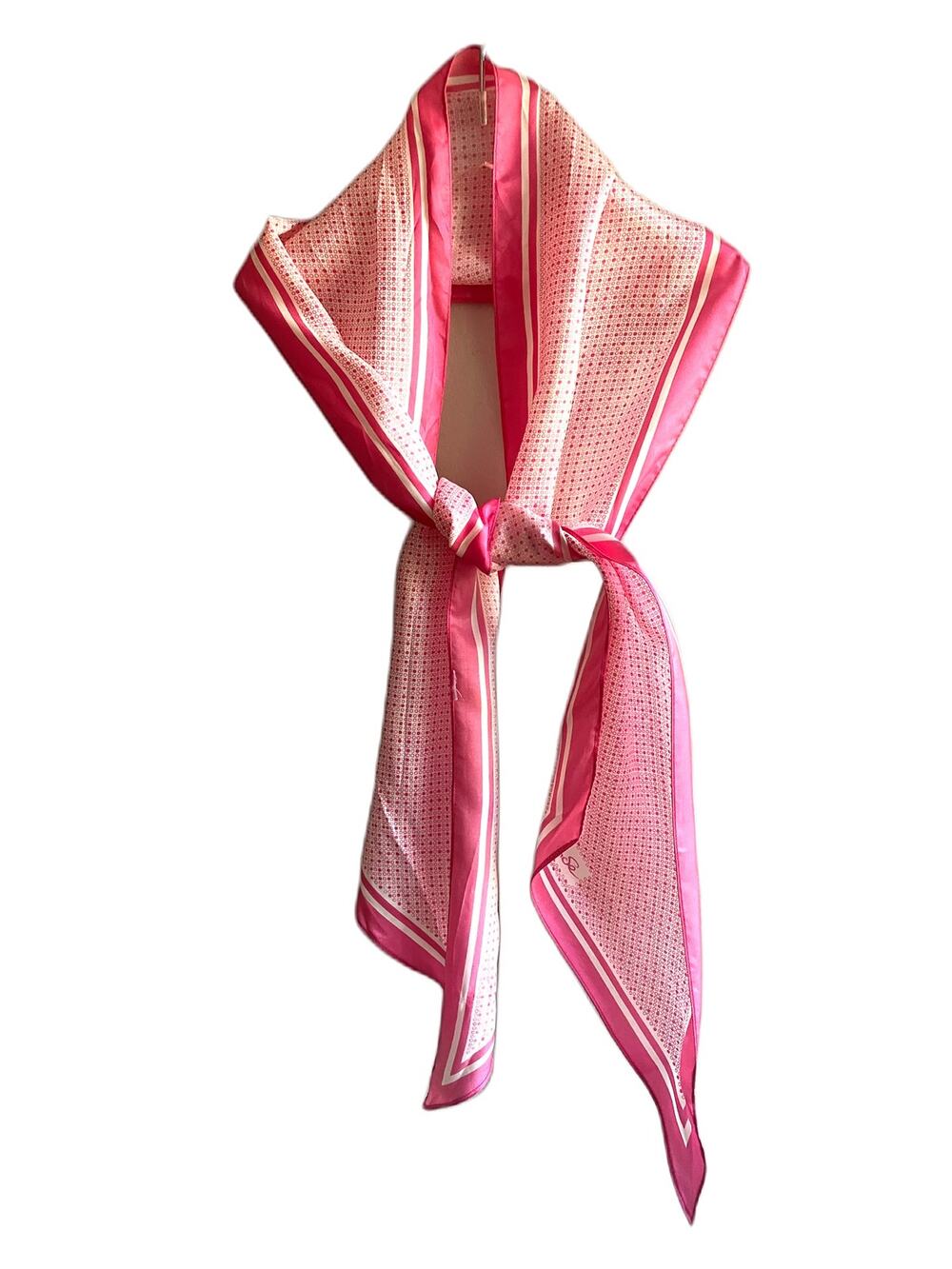 Vintage St. Ramonse Pink White Printed Rectangular Scarf Neck Kerchief Retro